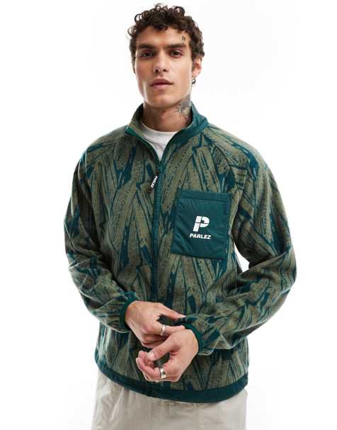 Parlez duke printed fleece in olive green - view 1