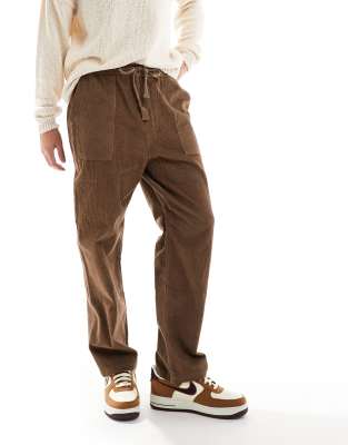 elasticated waist cord pants in brown