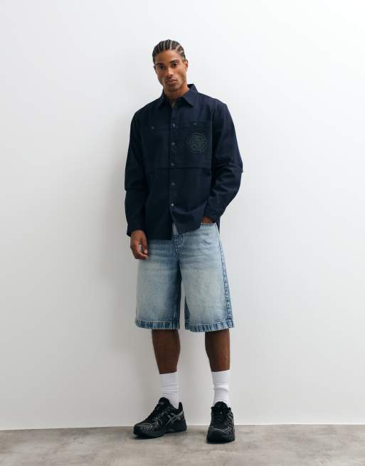 Parlez embroidered logo shirt with patch pocket print in navy, 2 of 5