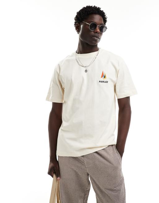 Parlez - Etang - T-shirt a maniche corte color sabbia con vele ricamate
