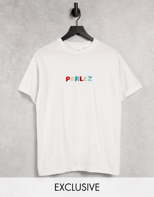 Parlez faded embroidered t-shirt in white exclusive at ASOS