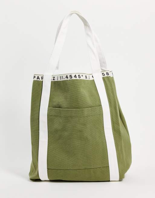 Parlez farr taped tote bag in khaki
