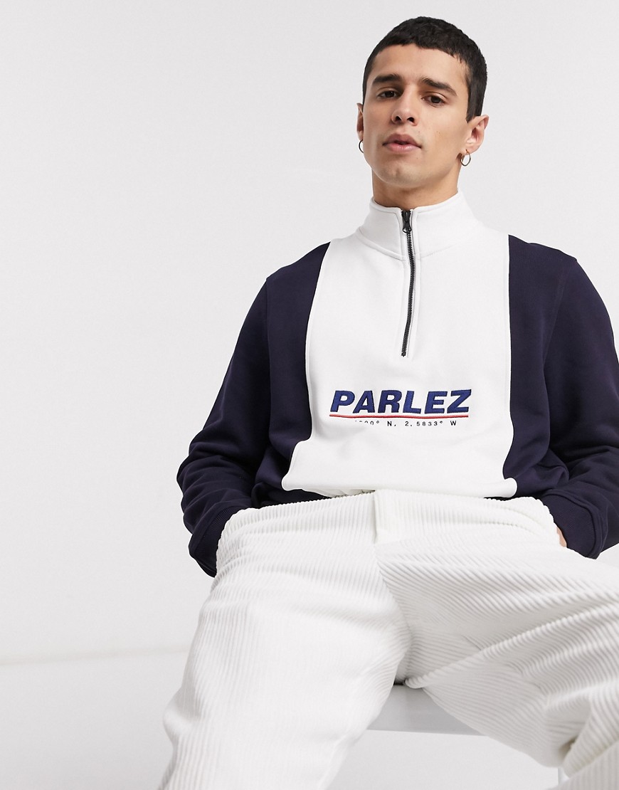 Parlez - Fife - Sweatshirt met korte rits in wit/marineblauw