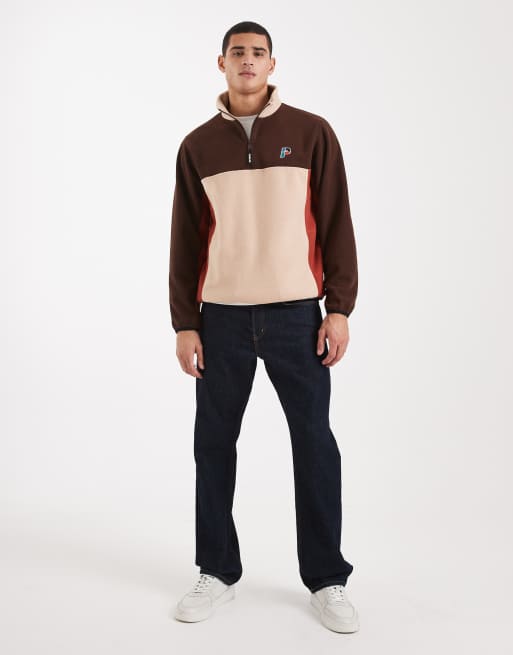 Parlez – Fleece-Oberteil mit Farbblock-Design in Braun/Beige und kurzem Reißverschluss, 2 von 5