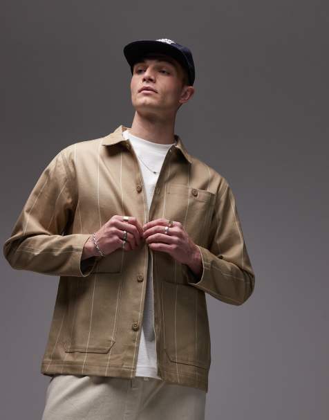 Parlez flow logo detail chore jacket in greige - view 1