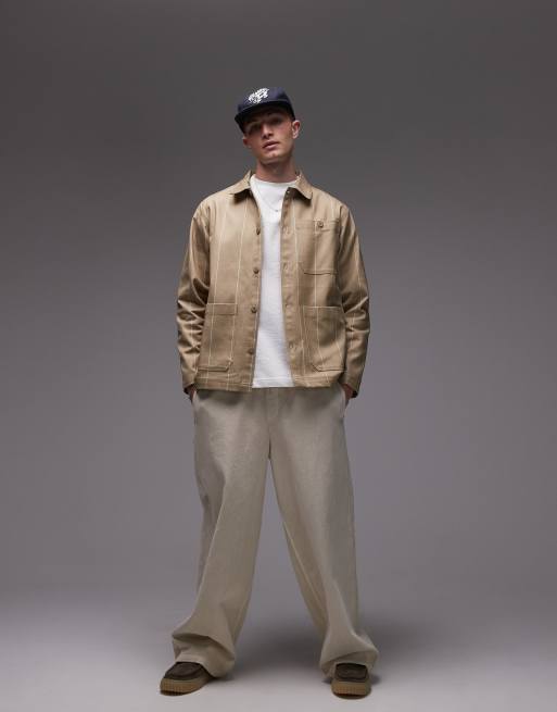 Parlez Flow logo detail chore jacket in greige, 2 of 4