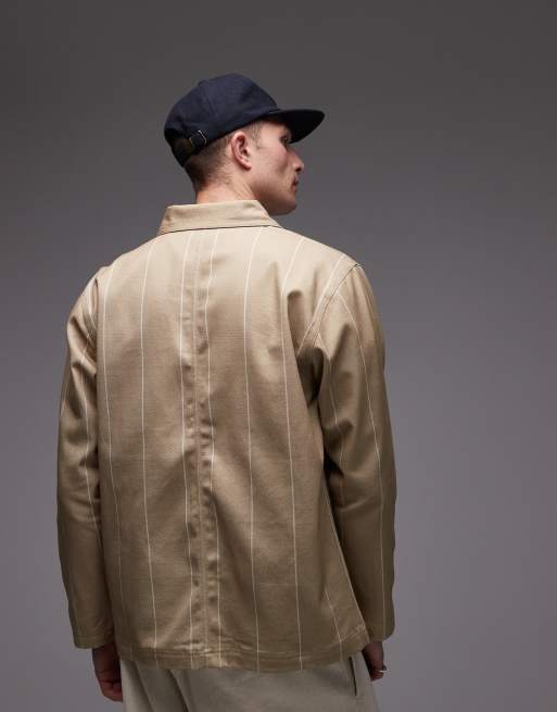 Parlez Flow logo detail chore jacket in greige, 3 of 4