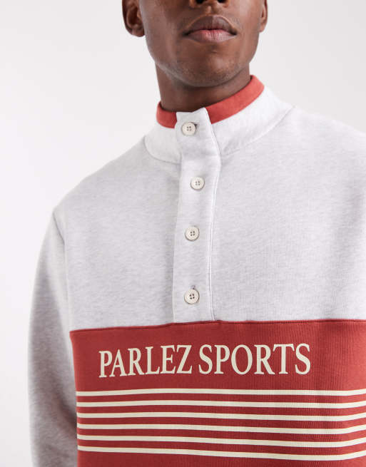 Parlez – Grå och orange, blockfärgad sweatshirt med kort knäppning vid halsen och logga, 5 av 5