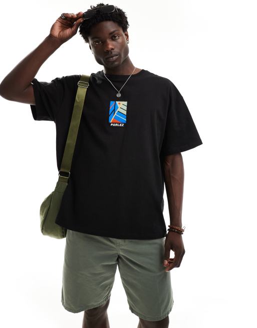 Parlez - Graft - T-shirt nera oversize con stampa sul davanti