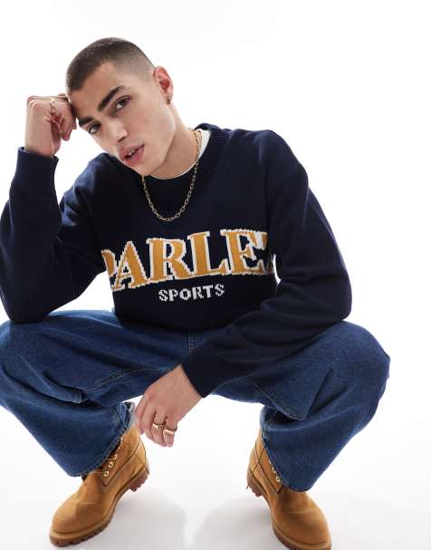 Parlez – Granatowy dzianinowy sweter z logo - view 1