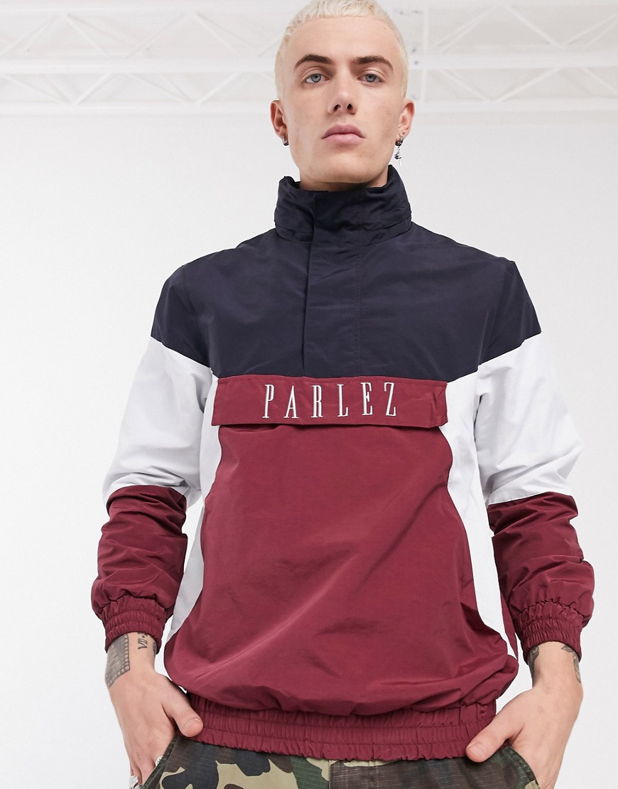 Parlez Gybe pullover shell jacket with stowaway hood in navy