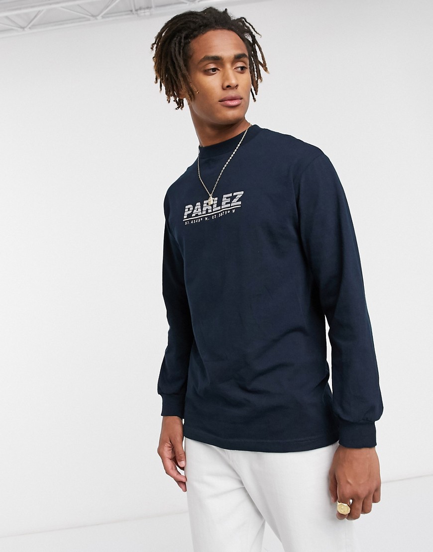 Parlez Haven Long Sleeved Top With Embroidered Chest Logo In Navy