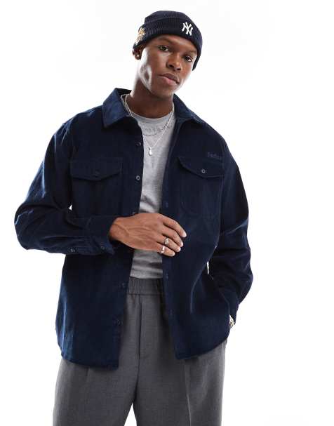 Parlez Hinton long sleeve corduroy shirt in navy - view 1