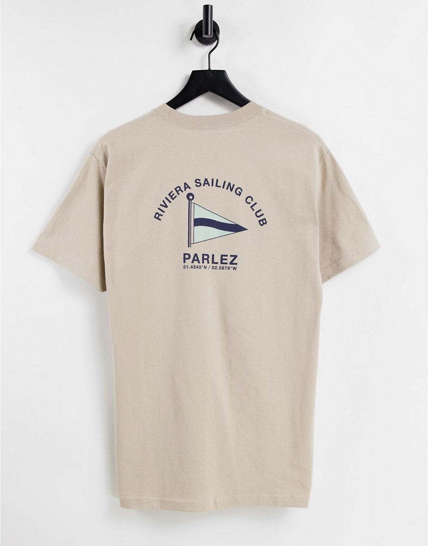 Parlez Holman back print T-shirt in sand-Brown