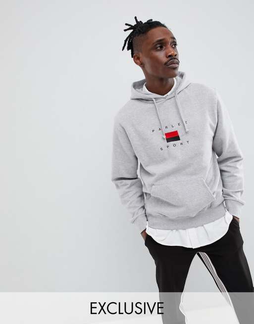 Parlez hoodie with sport logo in gray exclusive to asos