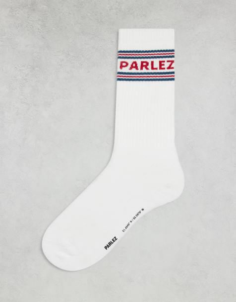 Parlez intarsia logo socks in white - view 1