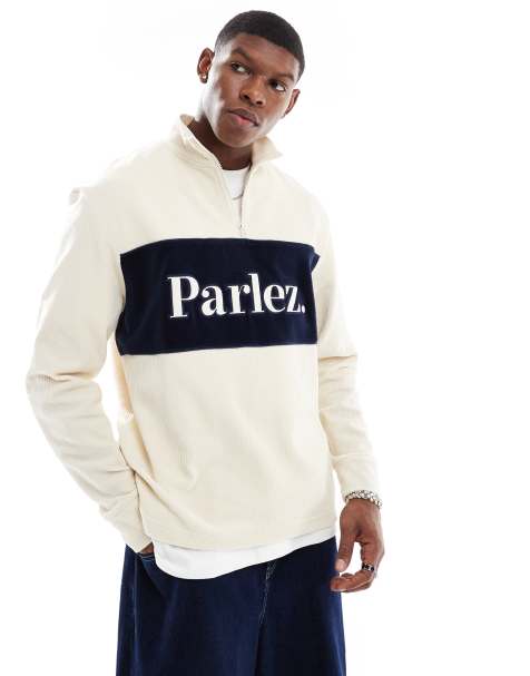 Parlez – Inwood – Flerfärgad, blockfärgad, ribbad sweatshirt med kort dragkedja - view 1