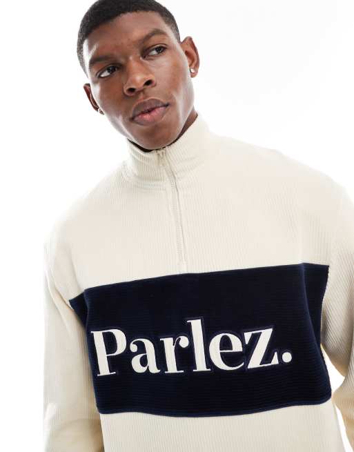 Parlez - Inwood - Geribbeld sweatshirt met korte rits en kleurvlakken in multi, 4 van 4