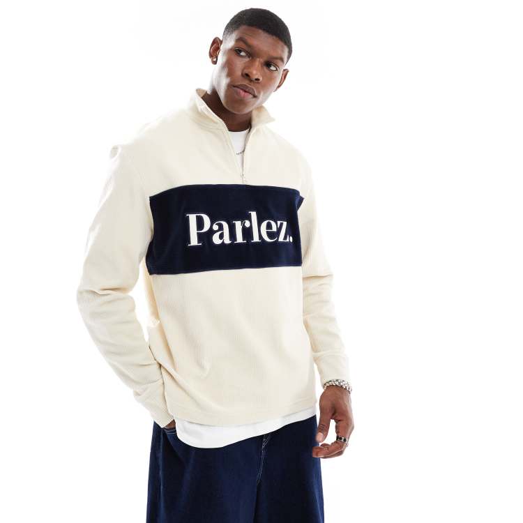 Parlez Inwood quarter-zip color block rib knit sweatshirt in