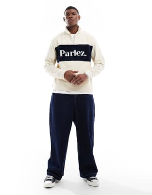 Parlez Inwood Quarter-zip Color Block Rib Knit Sweatshirt In Neutral