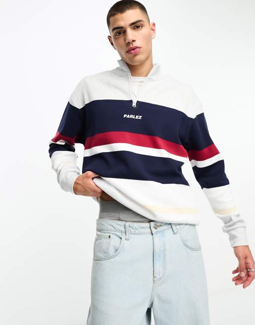 Parlez irvine striped half zip sweat in grey | ASOS