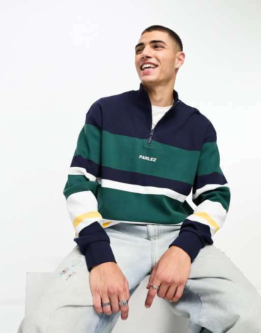 Parlez irvine striped half zip sweat in navy | ASOS