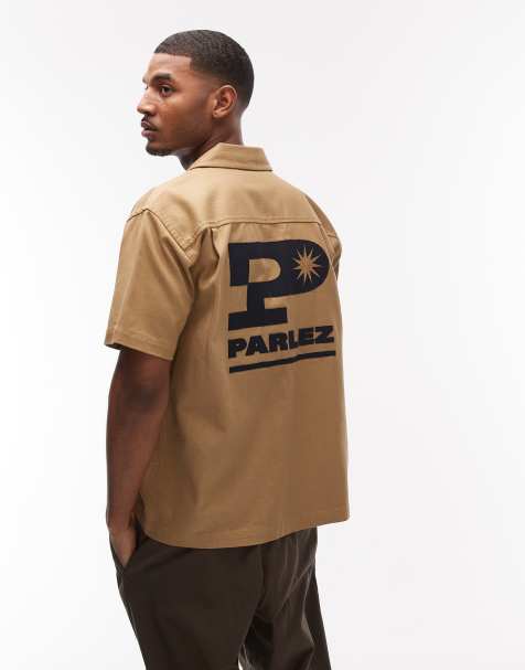 Parlez – Jack – Kurzärmliges Hemd in Beige mit Rückenprint - view 1