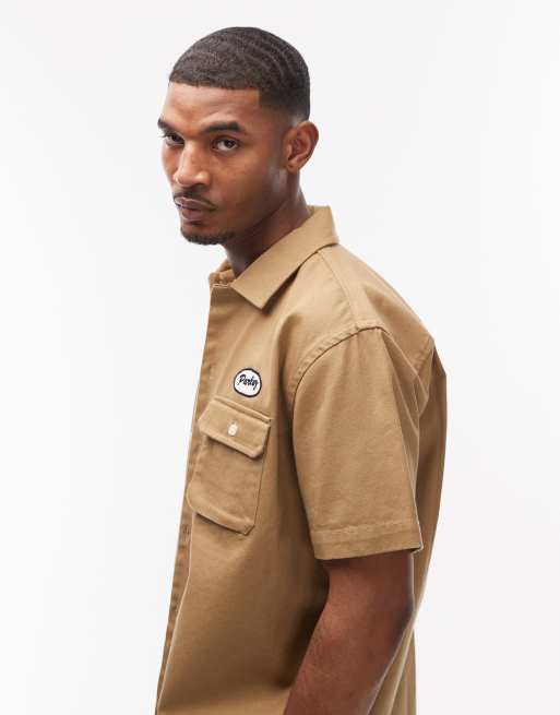 Parlez - Jack - Overhemd met korte mouwen en print op de achterkant in beige, 4 van 5