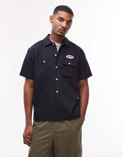 Parlez jack short sleeve back print shirt in navy, 3 of 5