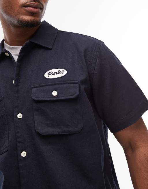 Parlez jack short sleeve back print shirt in navy, 5 of 5
