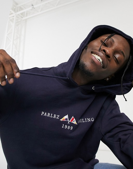 Parlez Jetty embroidered hoodie in navy