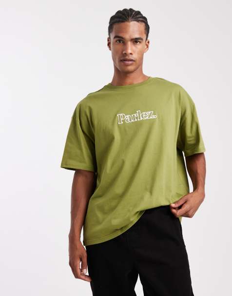 Parlez – Kakifärgad t-shirt i oversize med broderad logga - view 1