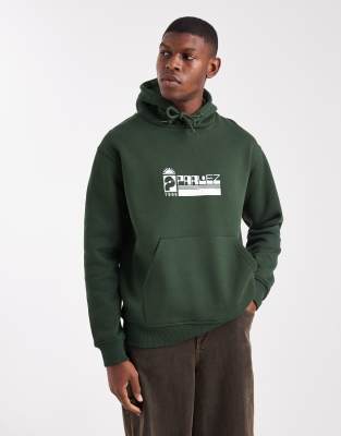 Kapuzenpullover in Dunkelgrün mit Logo-Grafik Grün L