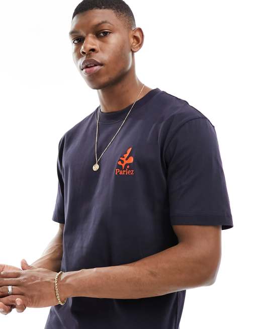 Parlez - Katoenen T-shirt met geborduurd logo en korte mouwen in marineblauw