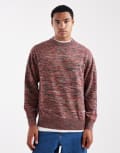 [Parlez] Parlez knitted space dye crew neck jumper with embroidered logo in multi L Multi