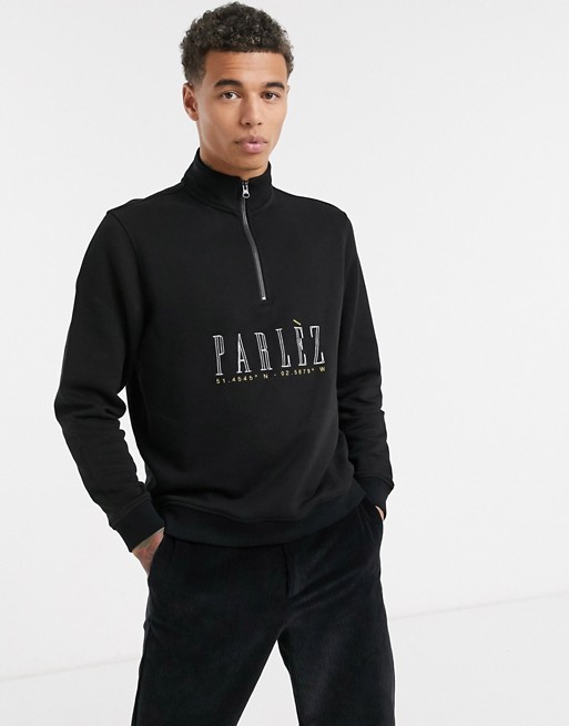 Parlez Krisel 1/4 zip sweat with embroidered logo in black