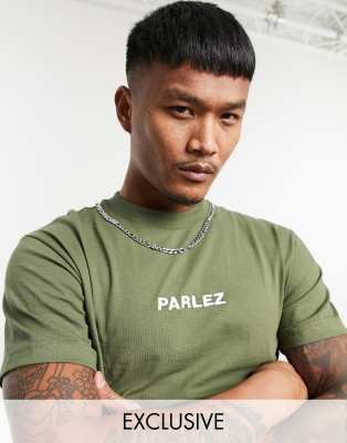 Parlez Ladsun embroidered T-shirt in khaki - Exclusive to ASOS-Green