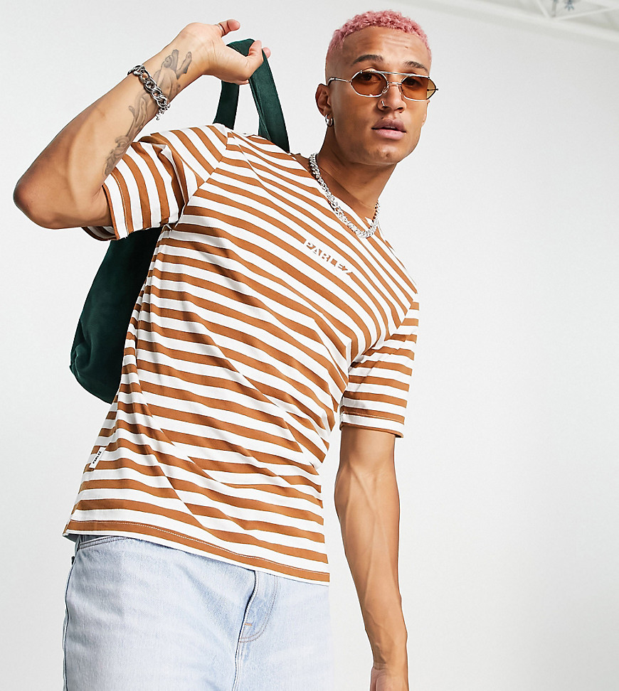 Parlez ladsun heavy striped t-shirt in brown exclusive at ASOS