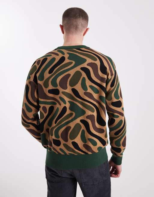 Parlez logo all-over camo print knit jumper in green/brown, 3 of 5