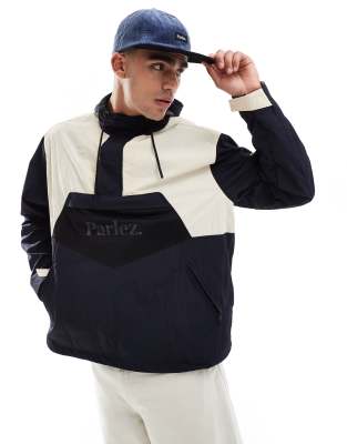 Parlez Parlez logo overhead windbreaker jacket in colour block-Navy