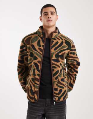 Parlez Logo Zip Through All Over Camo Print Fleece In Multi