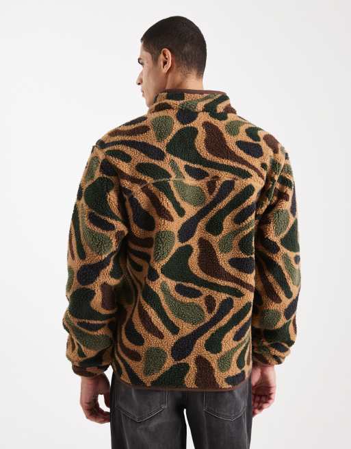 Parlez logo zip through all over camo print fleece in brown/green, 3 of 5