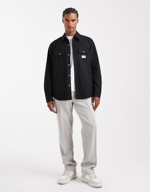 Parlez long sleeve boxy relaxed fit logo shirt in black, 2 of 5