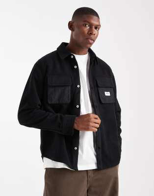Parlez Long Sleeve Fleece Logo Shacket With Pockets In Black