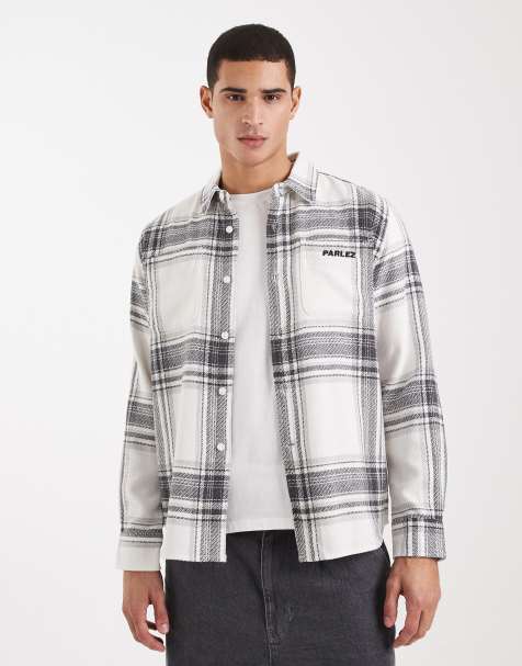 Parlez long sleeve logo shirt in black and white check