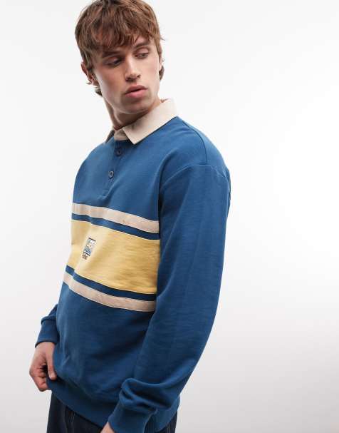 Parlez long sleeve stripe rugby shirt in blue multi - view 1