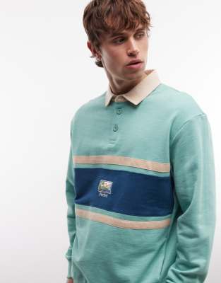 Parlez Parlez long sleeve stripe rugby shirt in green multi