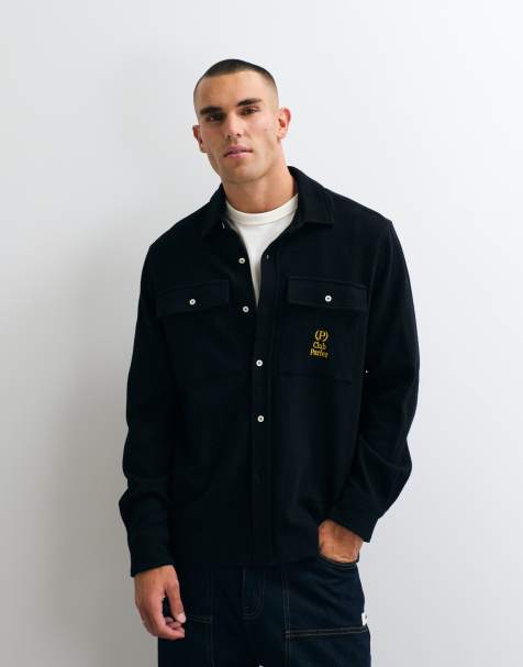 Parlez long sleeve waffle printed shirt in black - view 1