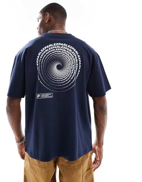 Parlez - Luna - T-shirt oversize à manches courtes avec logo et imprimé au dos - Bleu marine - view 1