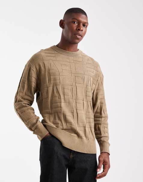 Parlez - Maglione girocollo in maglia effetto chiaroscuro con logo a monogramma beige scuro - view 1